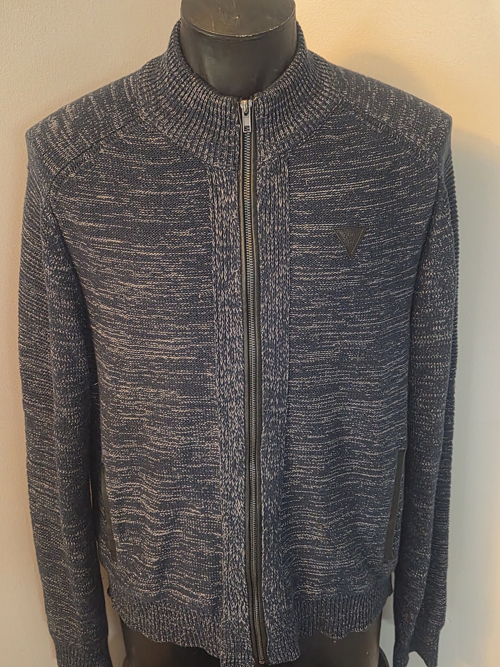 Guess Men's Heather Navy Zip-Up Sweater Jacket